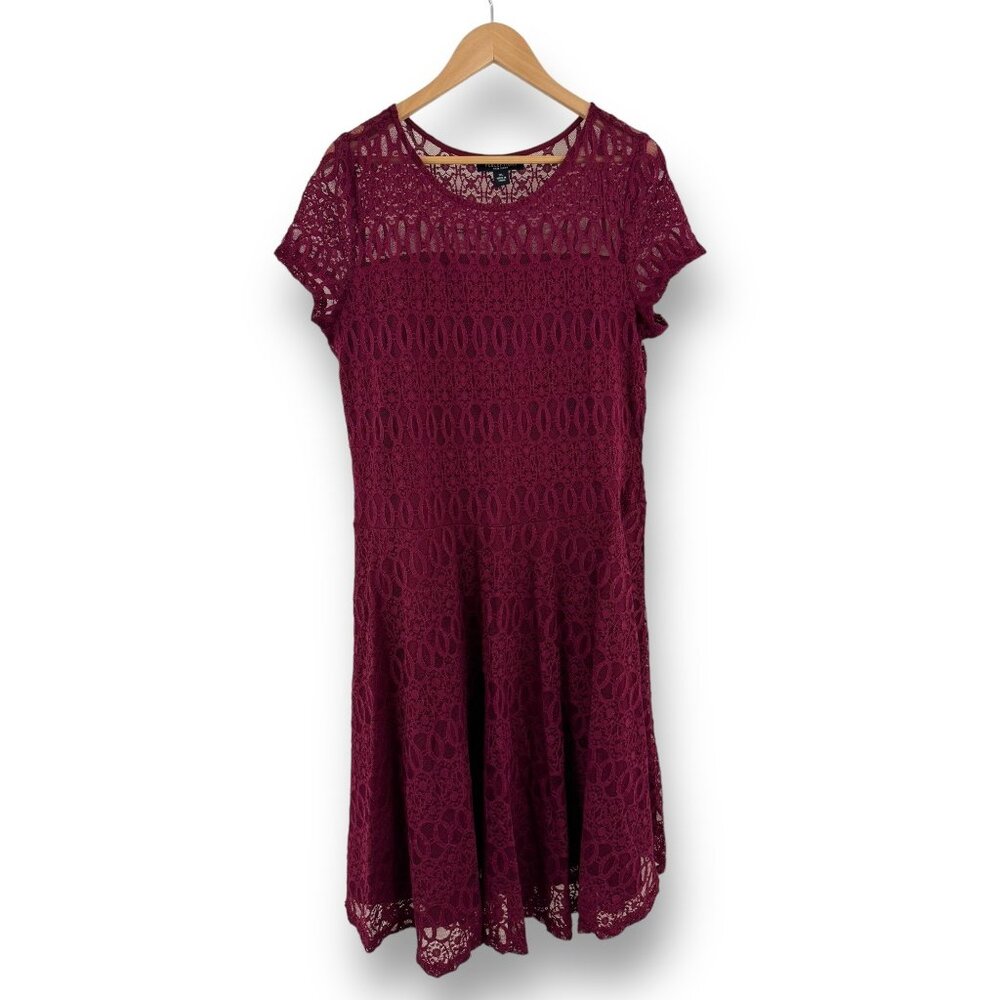 Size XL X-LARGE NEW BURGUNDY‎ WINE LACE MIDI DRESS Wedding Western Holiday Party